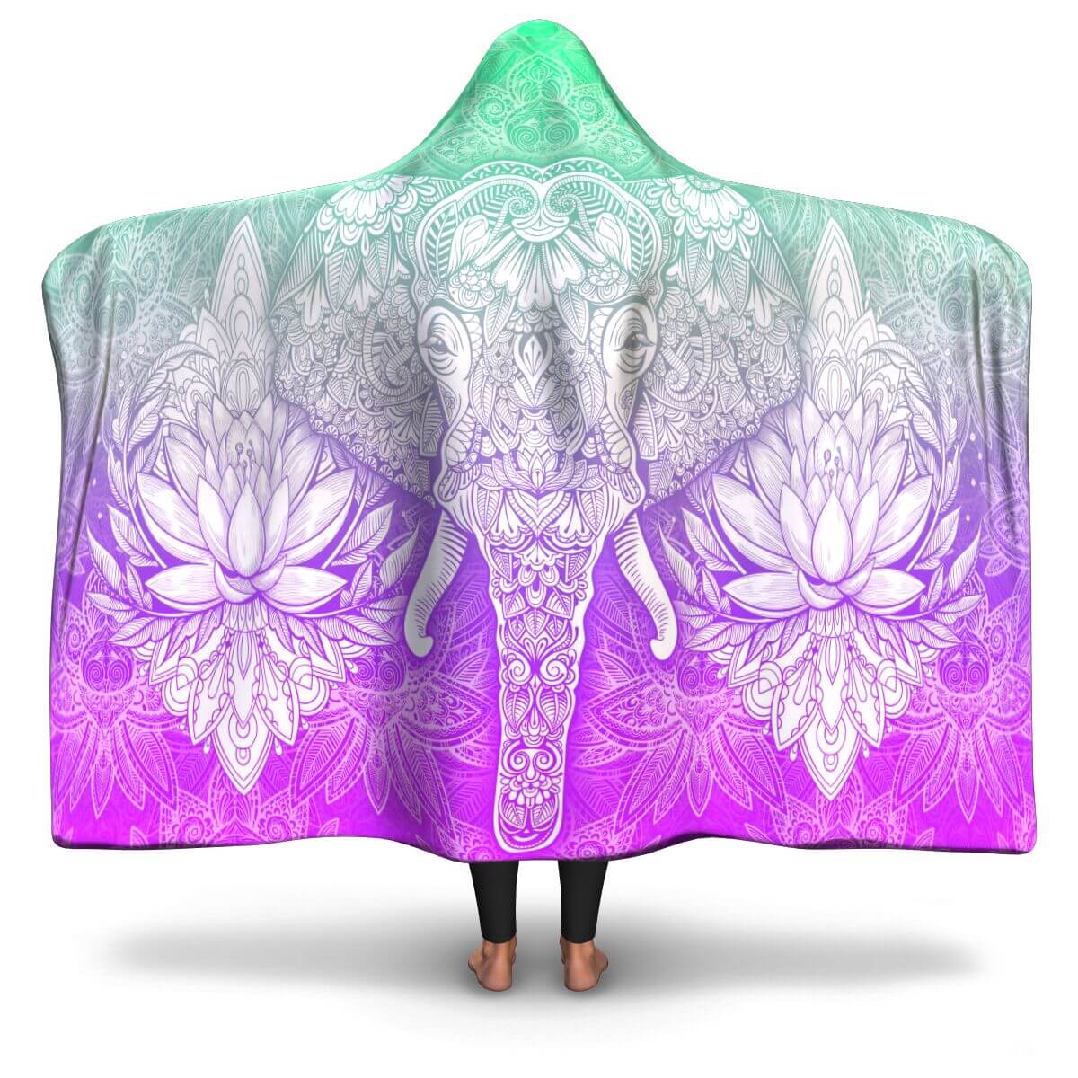Elephant Mandala #2 - Hooded Blanket - back