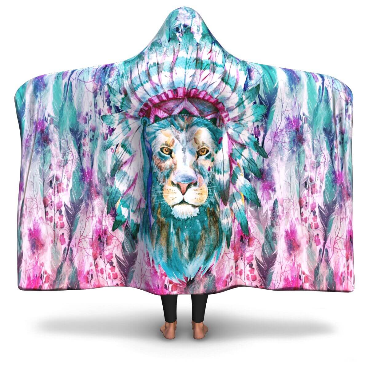 Hippie Lion - Hooded Blanket - back