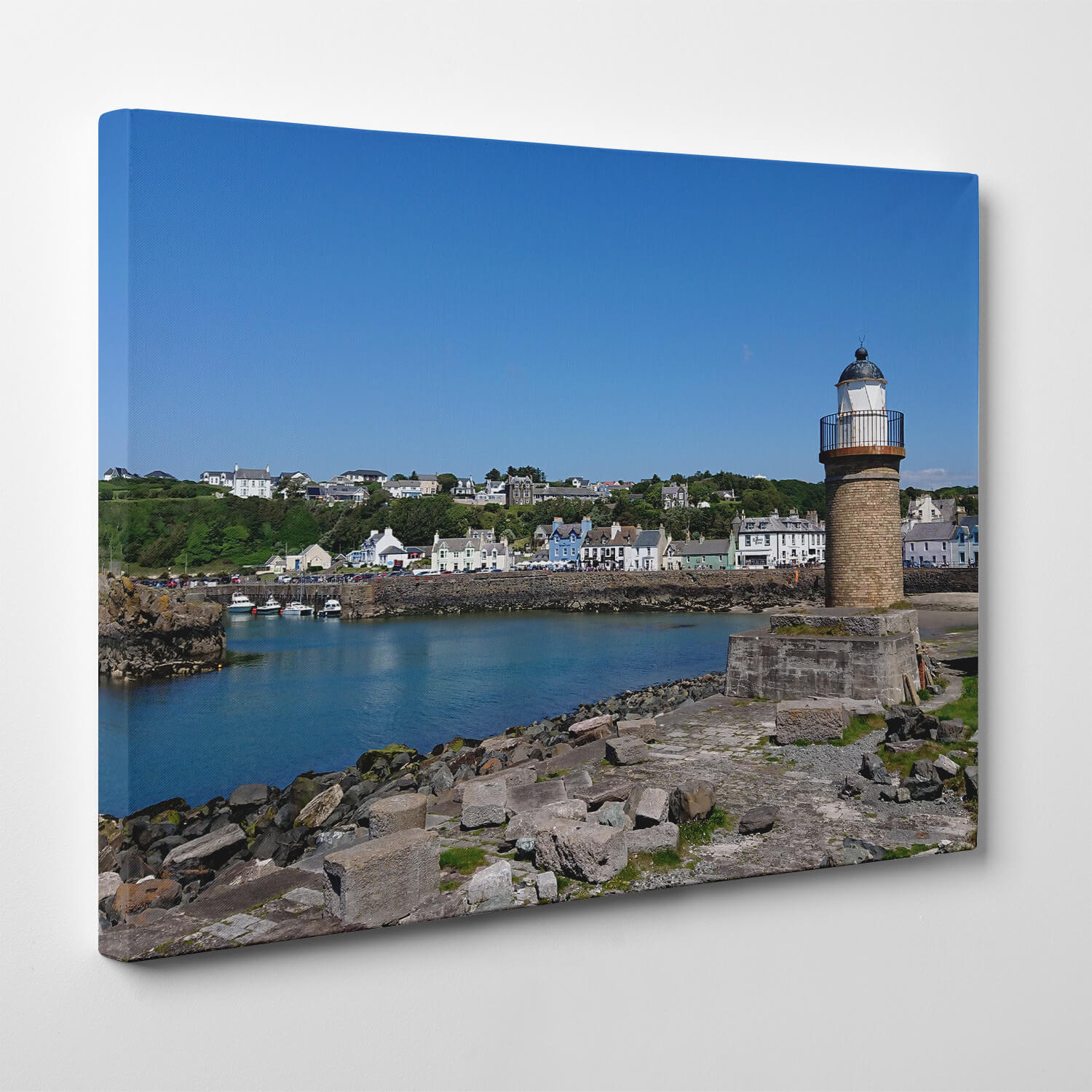 Portpatrick Lighthouse and seafront - Canvas Wall Art