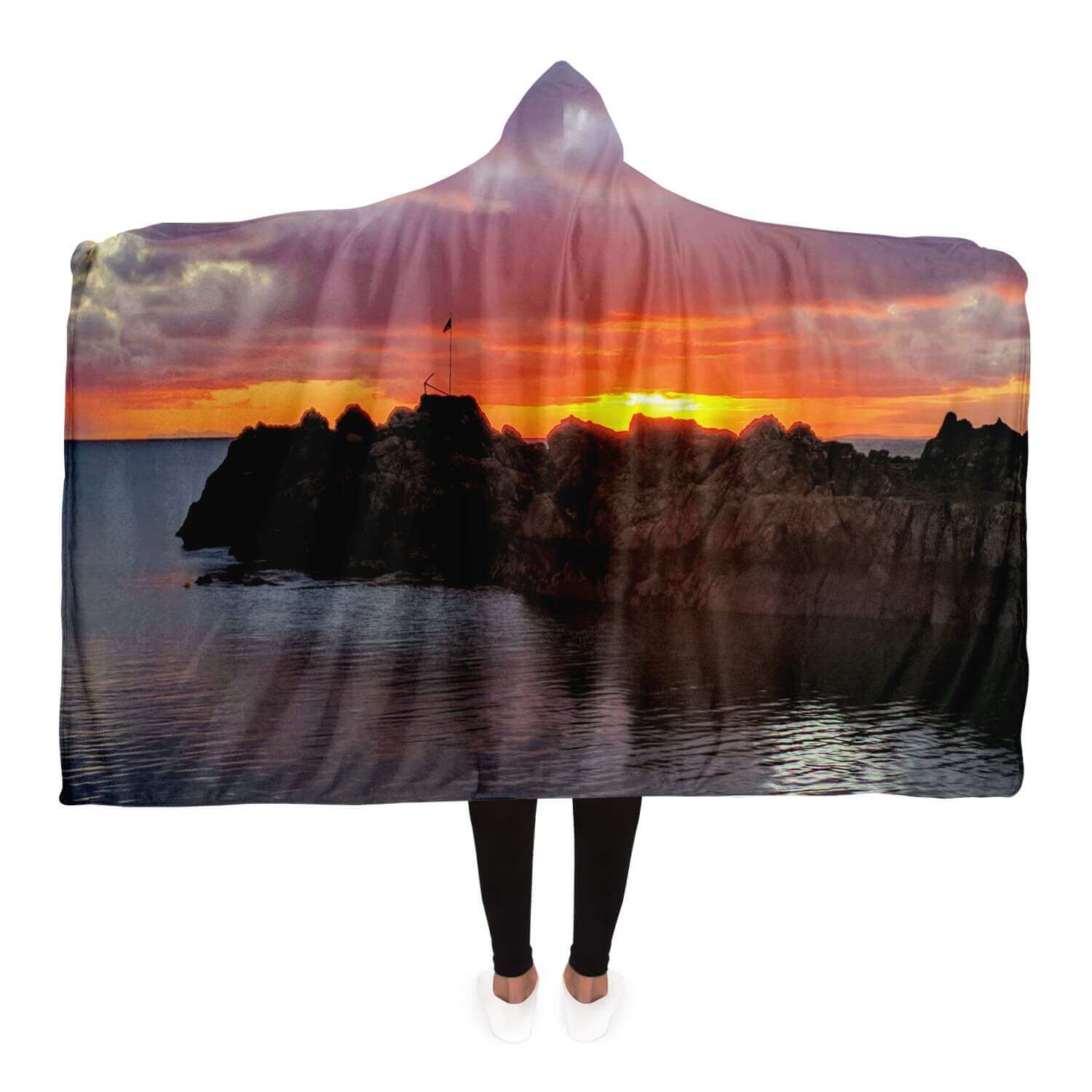 Portpatrick-Dorn-Rock-Sunset Hooded Blanket
