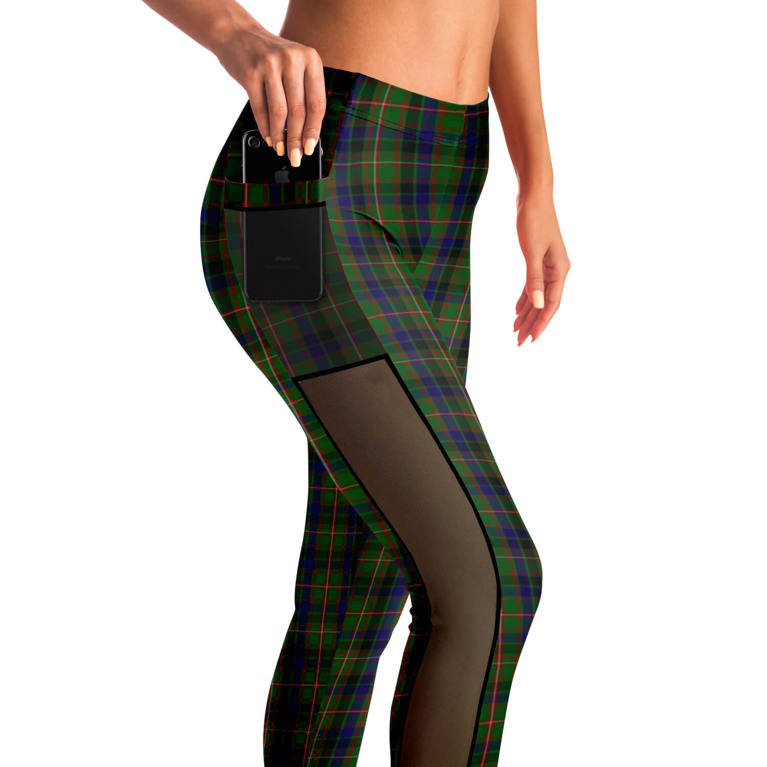 Reid-Green-Tartan-Mesh-Pocket-Athletic-leggings-black-leggingsMesh-closeup