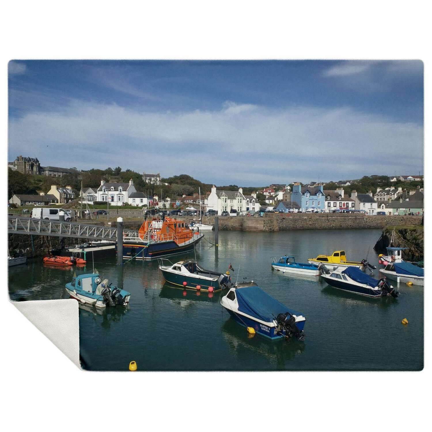 Microfleece-Blanket-Lifeboat-Harbour-Seafront-Portpatrick-flat-flat_extralarge