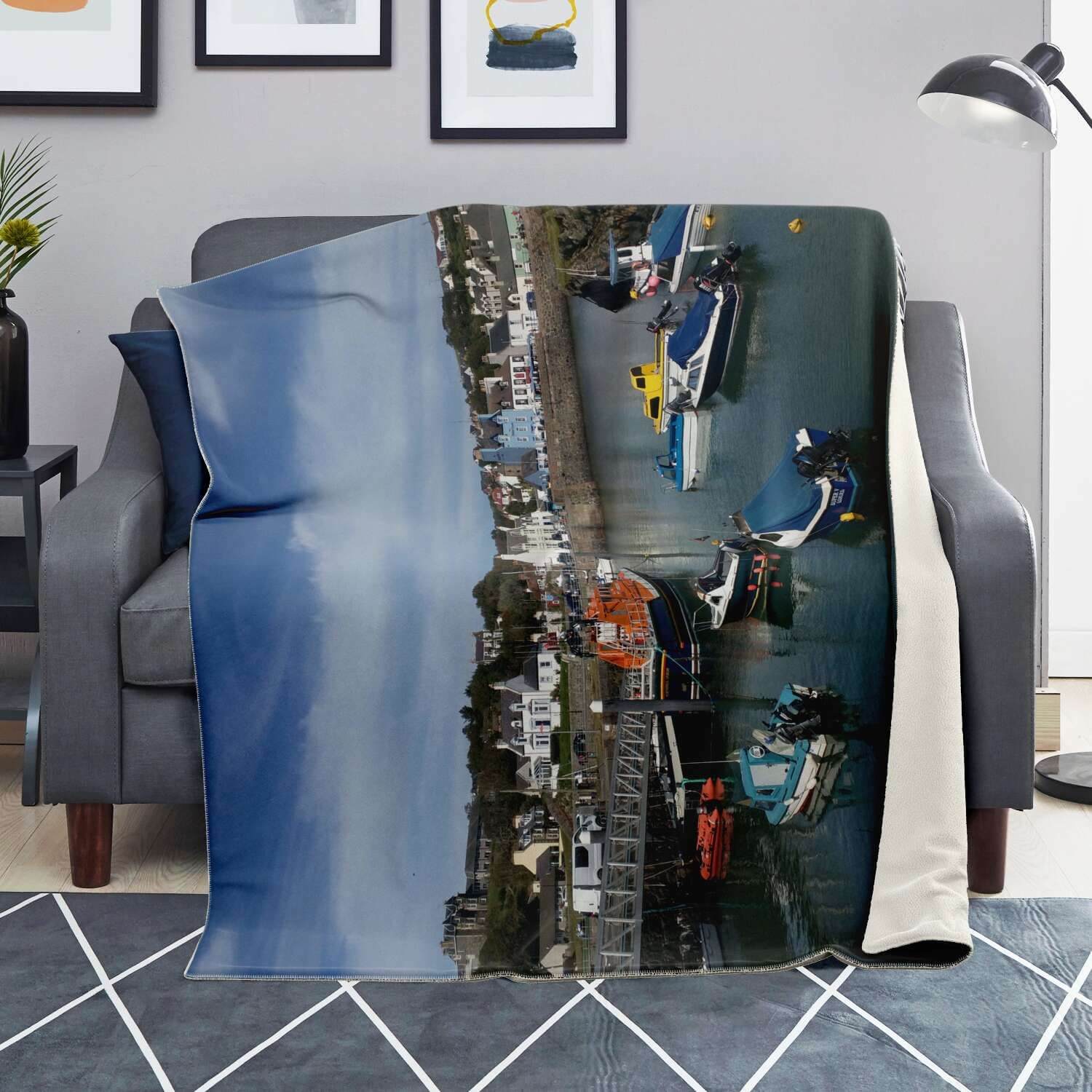 Microfleece-Blanket-Lifeboat-Harbour-Seafront-Portpatrick-lifestyle-extralarge
