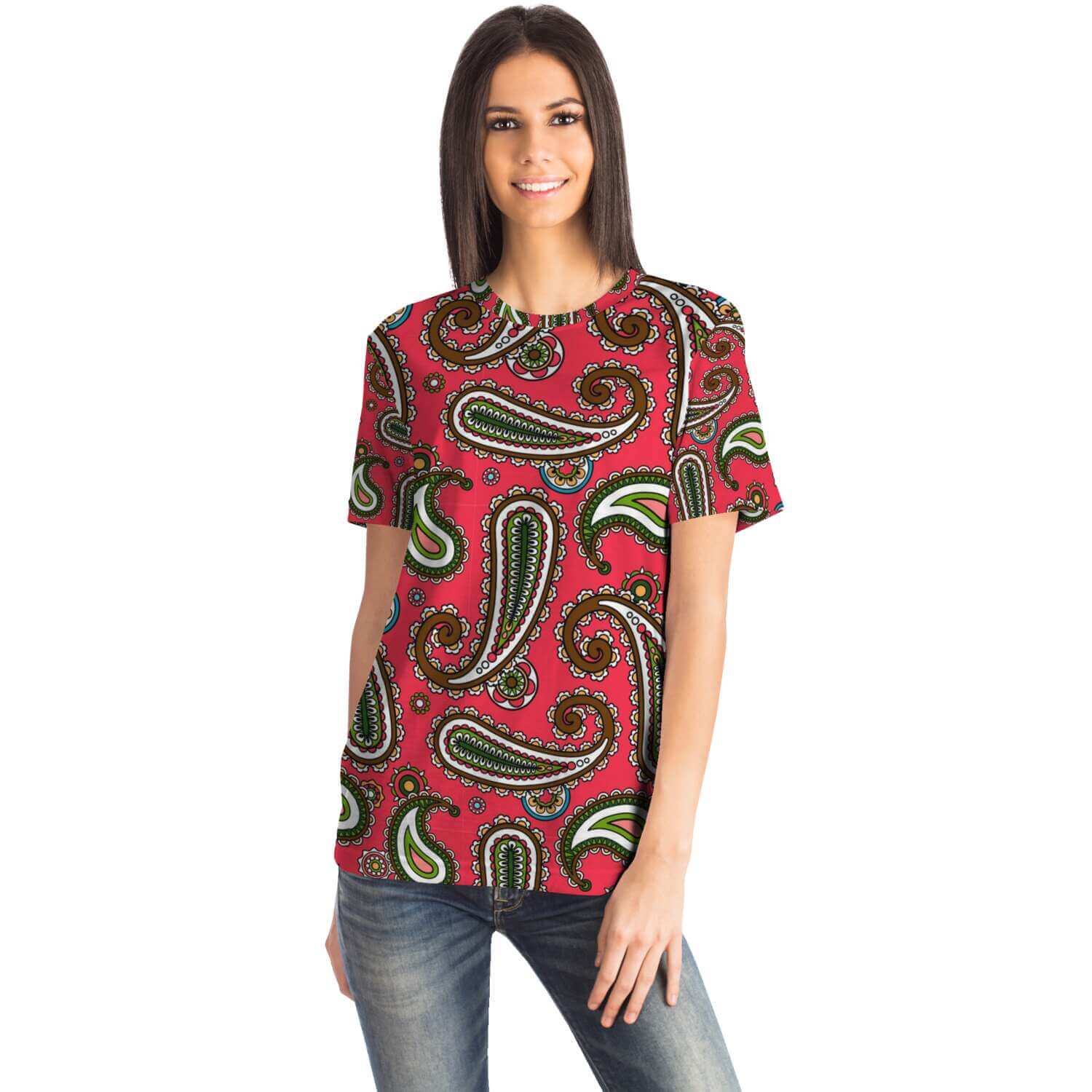 Pink-Paisley-All-Over-Print-T-shirt-female-front2