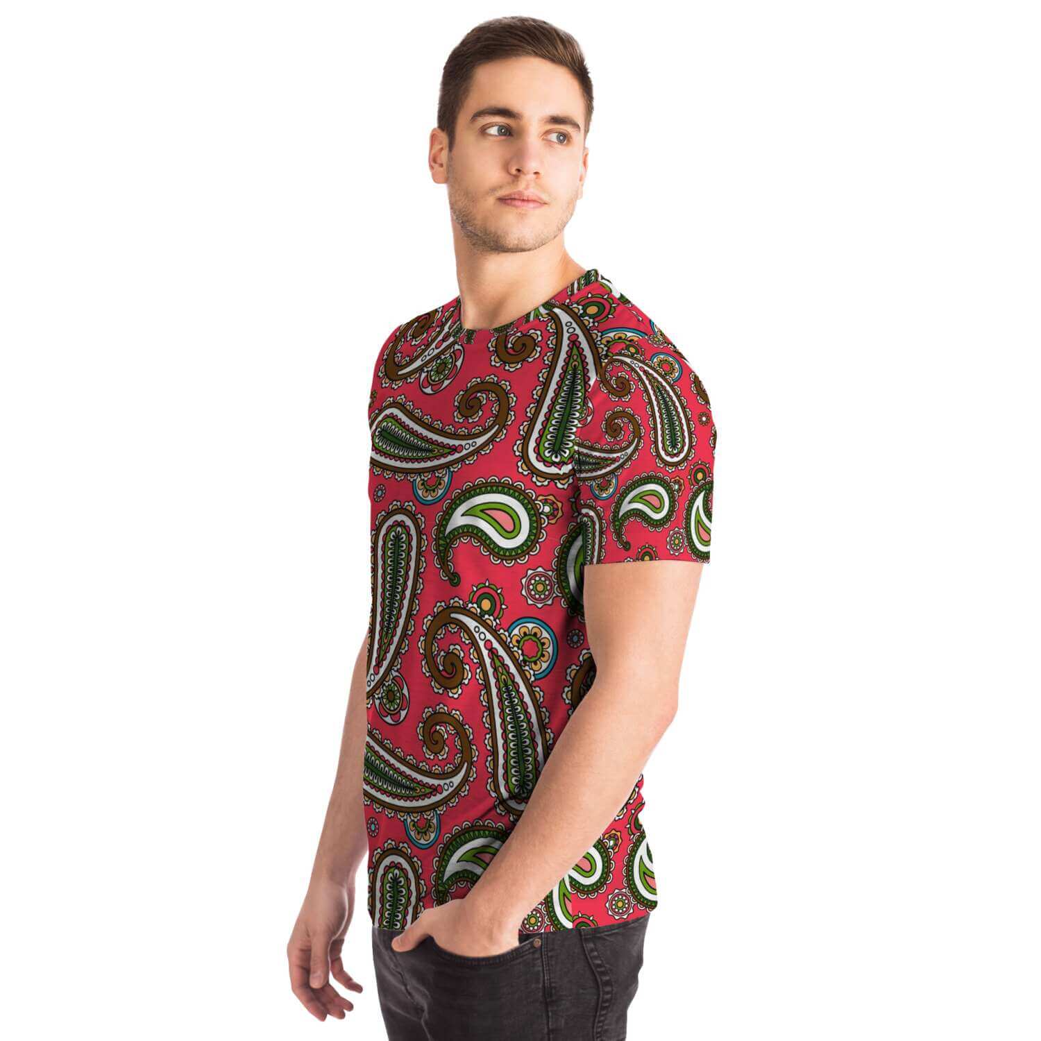 Pink-Paisley-All-Over-Print-T-shirt-male-side1