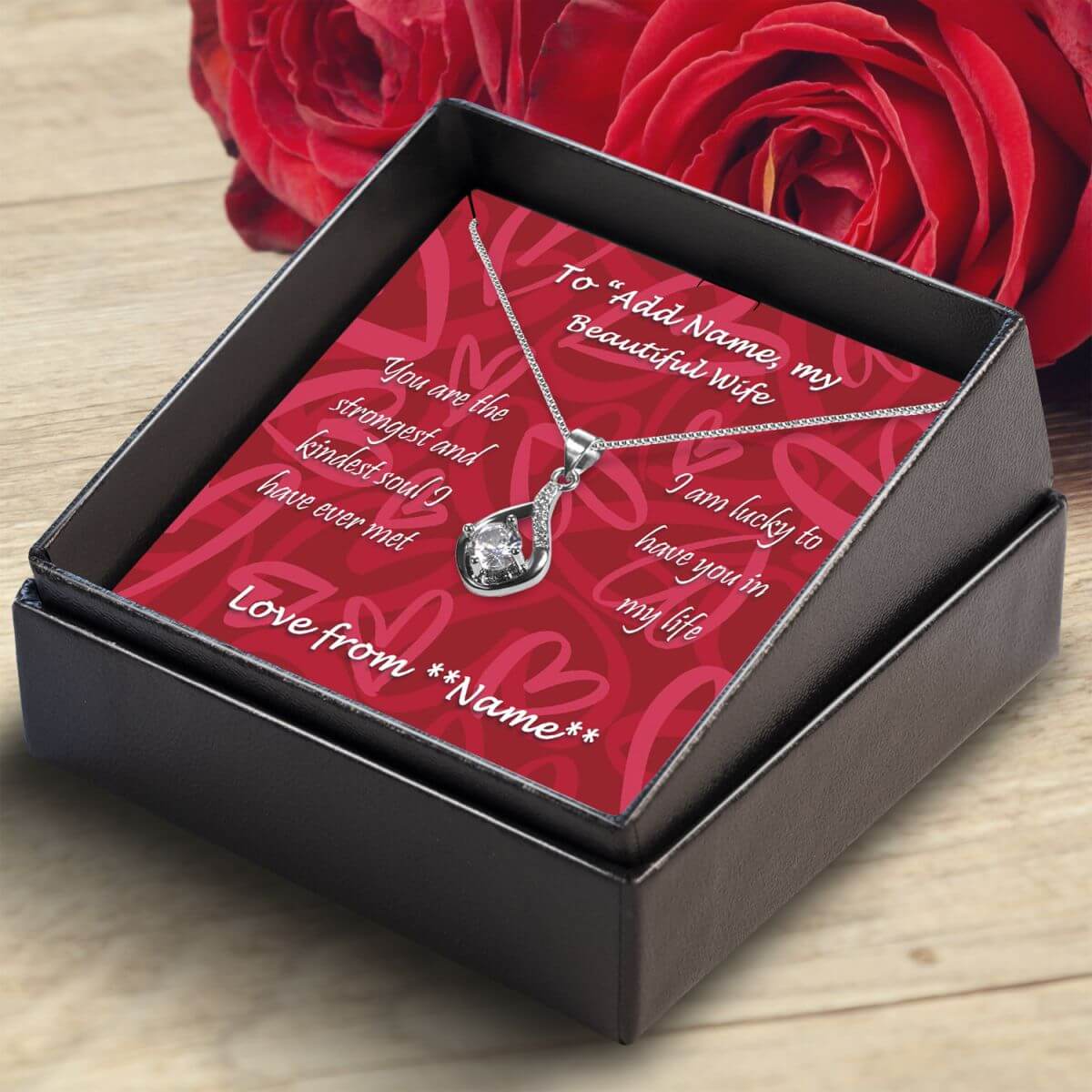 Necklace-Box-angled-Love-Drop-Beautiful-Wife-personalised - BIG ON Jewellery, BIG ON Necklaces
