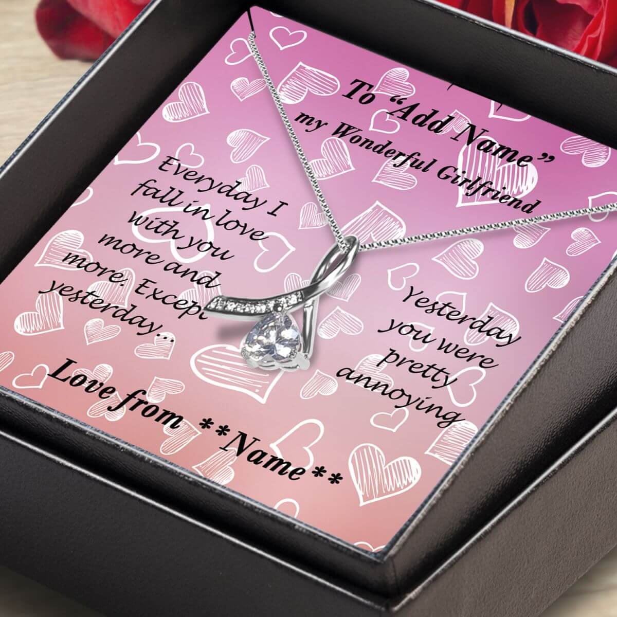 Necklace-Box-angled-close-up-Enchanting-Ribbon-Wonderful-Girlfriend-personalised-BIG-ON-Jewellery-BIG-ON-Necklaces