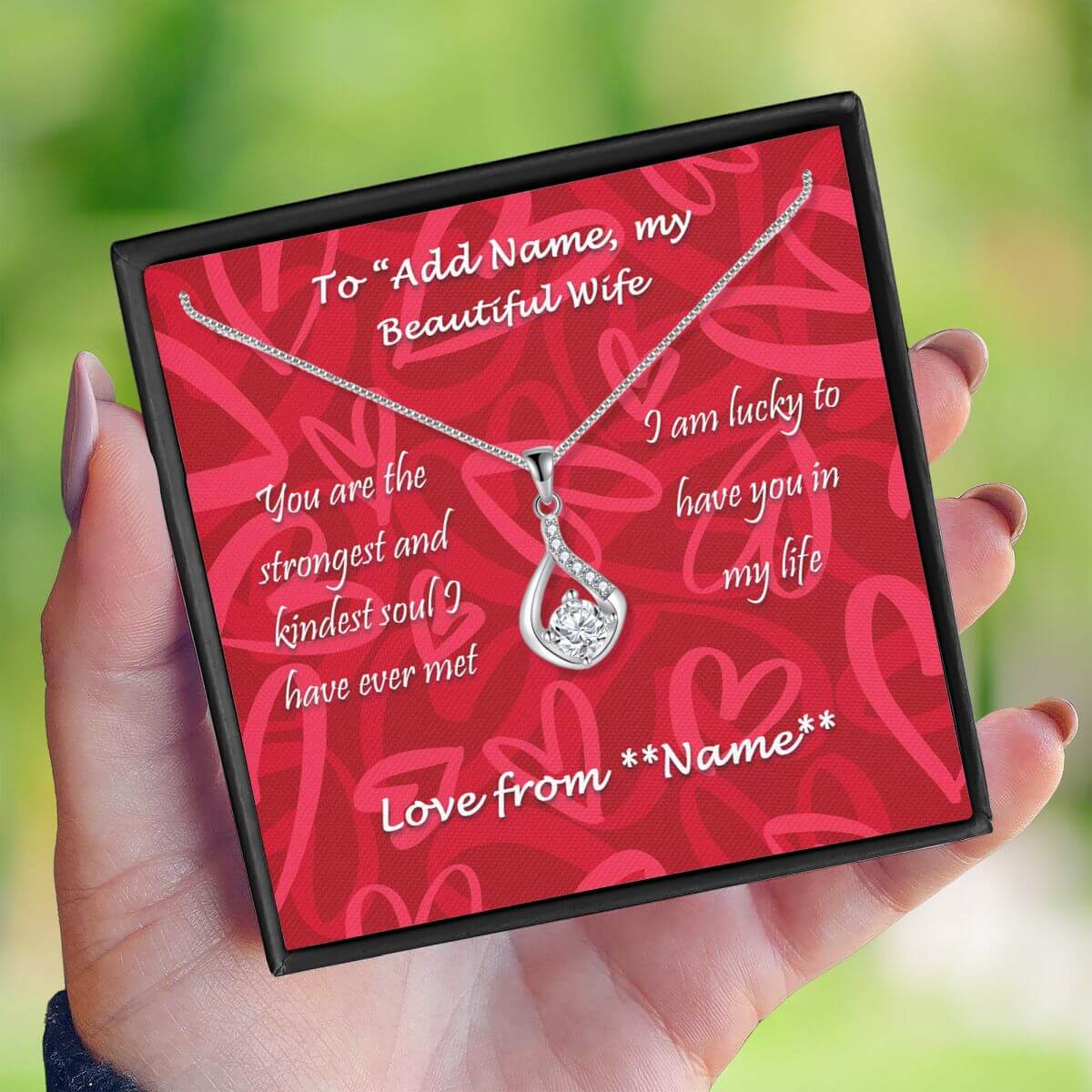 Necklace-Hand-held-box-Love-Drop-Beautiful-Wife-personalised
