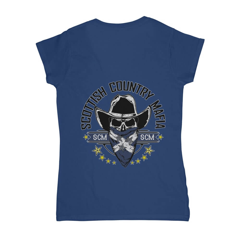 New-SCM-Logo-Classic-Womens-V-Neck-T-Shirt-Back-Design-Royal-Blue