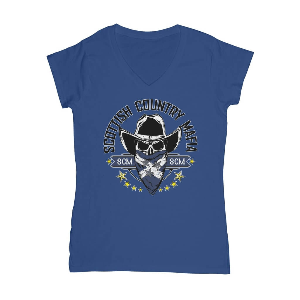 New-SCM-Logo-Classic-Womens-V-Neck-T-Shirt-Front-Design-Royal-Blue